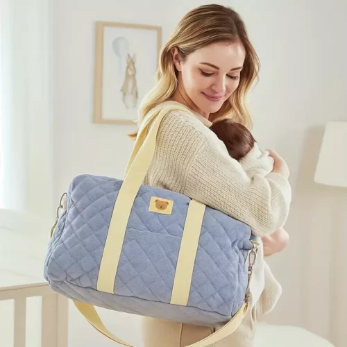 Sac à langer matelassé multifonction – tissu teddy lavable, grande capacité