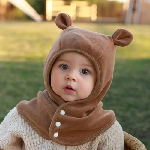 Ensemble bonnet enfant hiver – cache-cou et cagoule motif ours (lot de 2)