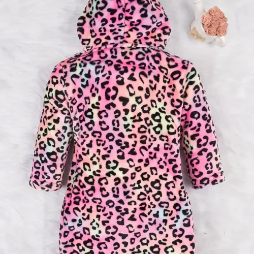 Robe de chambre enfant en flanelle douce avec capuche – imprimé ludique fille