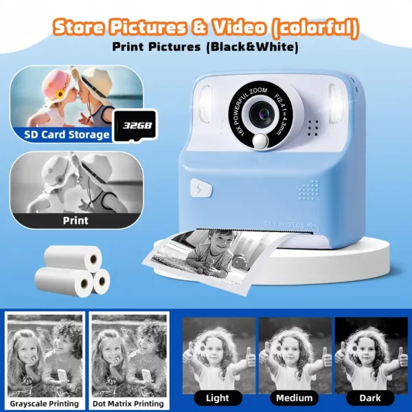 Appareil photo instantané pour enfants avec vidéo 1080P – cadeau ludique éducatif