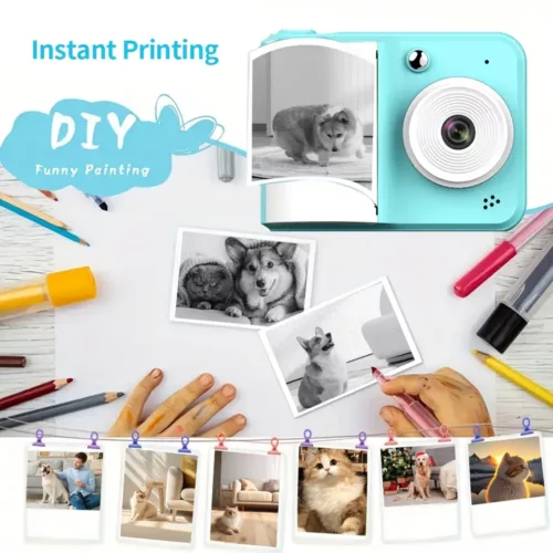 Appareil photo instantané enfant numérique – double objectif, carte SD incluse