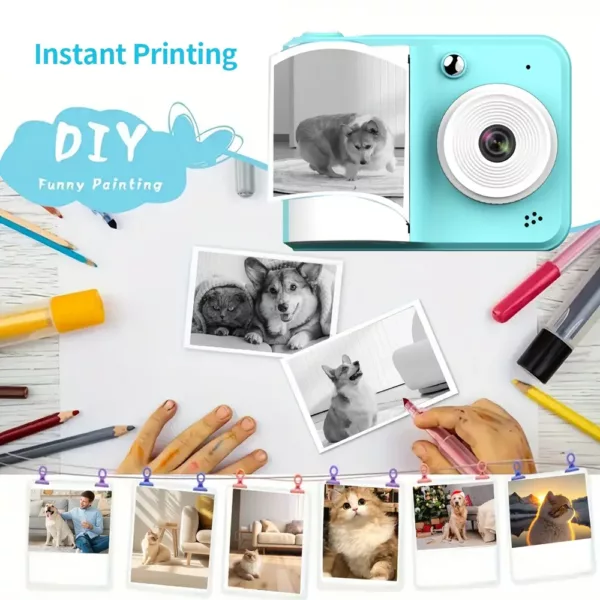 Appareil photo instantané enfant numérique – double objectif, carte SD incluse