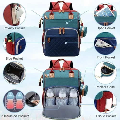 Sac à dos maman multifonction en nylon avec poche isotherme – organiseur couches