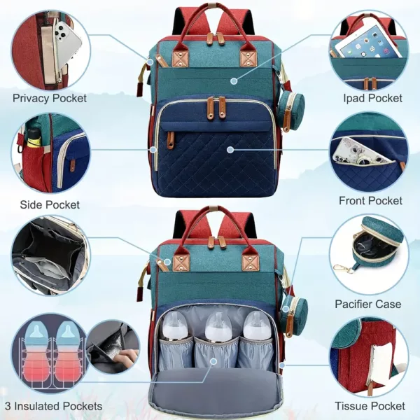 Sac à dos maman multifonction en nylon avec poche isotherme – organiseur couches
