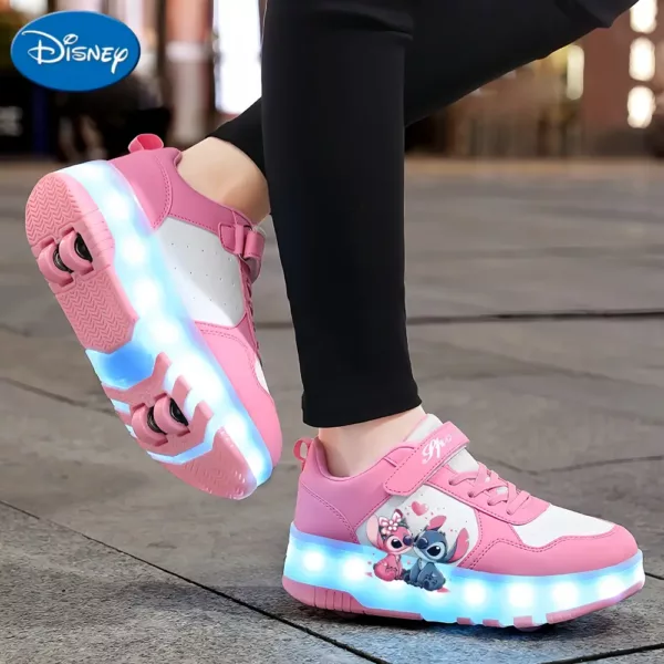 Chaussures de patinage à LED USB avec roues amovibles et motif dessin animé