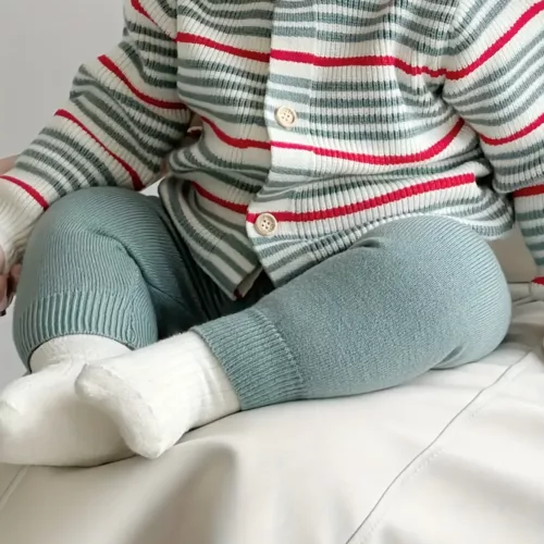 Ensemble naissance bébé fille – cardigan rayé polaire et pantalon chaud extérieur