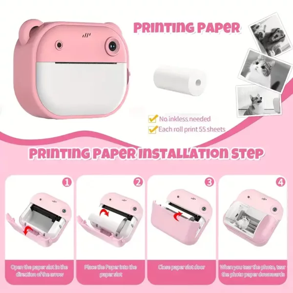Appareil photo instantané enfant avec impression thermique et fonction vidéo dessin