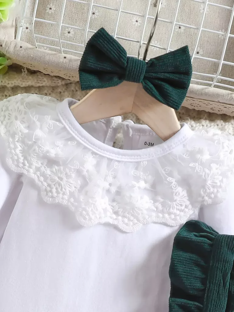 Ensemble robe bébé fille avec haut à manches longues – tenue de naissance douce