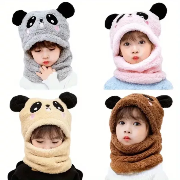 Bonnet fille avec capuche à oreilles et doublure peluche – écharpe intégrée chaude