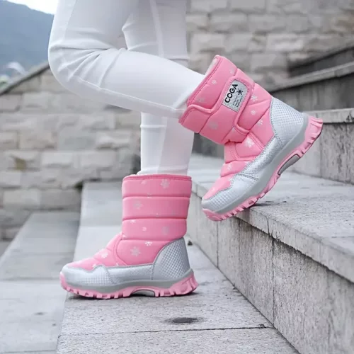 Bottes de neige enfant imperméables avec doublure chaude et motif flocon