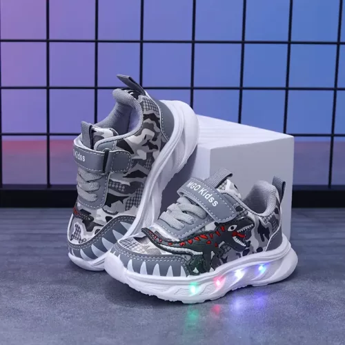 Baskets enfants dinosaure avec lumières LED – chaussures sport fun et lumineuses