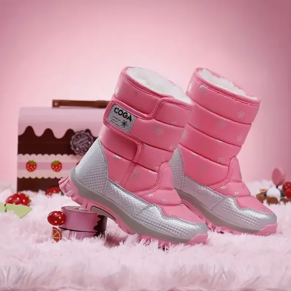 Bottes de neige enfant imperméables avec doublure chaude et motif flocon