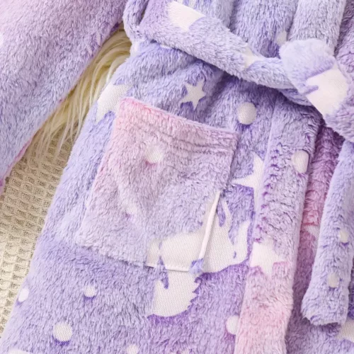 Robe de chambre enfant en flanelle douce avec capuche – effet phosphorescent