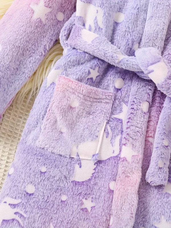 Robe de chambre enfant en flanelle douce avec capuche – effet phosphorescent