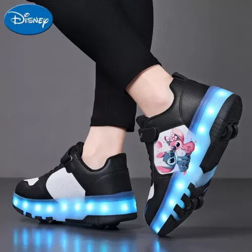 Chaussures de patinage à LED USB avec roues amovibles et motif dessin animé