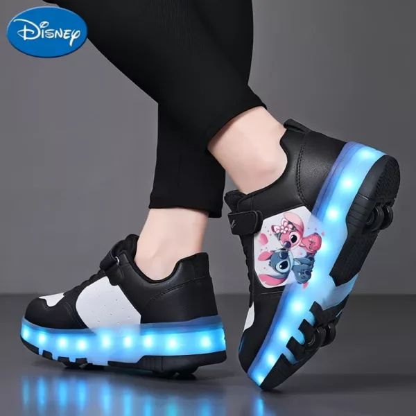 Chaussures de patinage à LED USB avec roues amovibles et motif dessin animé