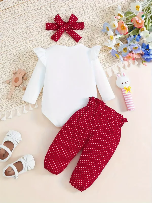 Ensemble naissance bébé fille 2 pièces – body brodé et pantalon assorti