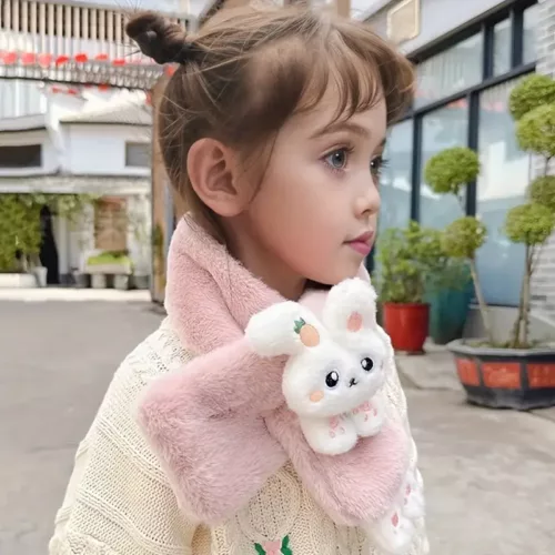 Écharpe tour de cou enfant en peluche douce – motif lapin mignon dessin animé