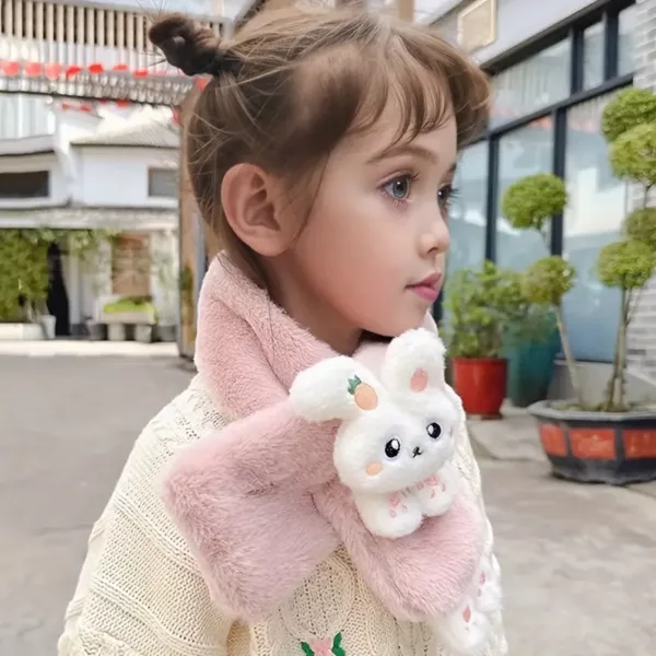 Écharpe tour de cou enfant en peluche douce – motif lapin mignon dessin animé