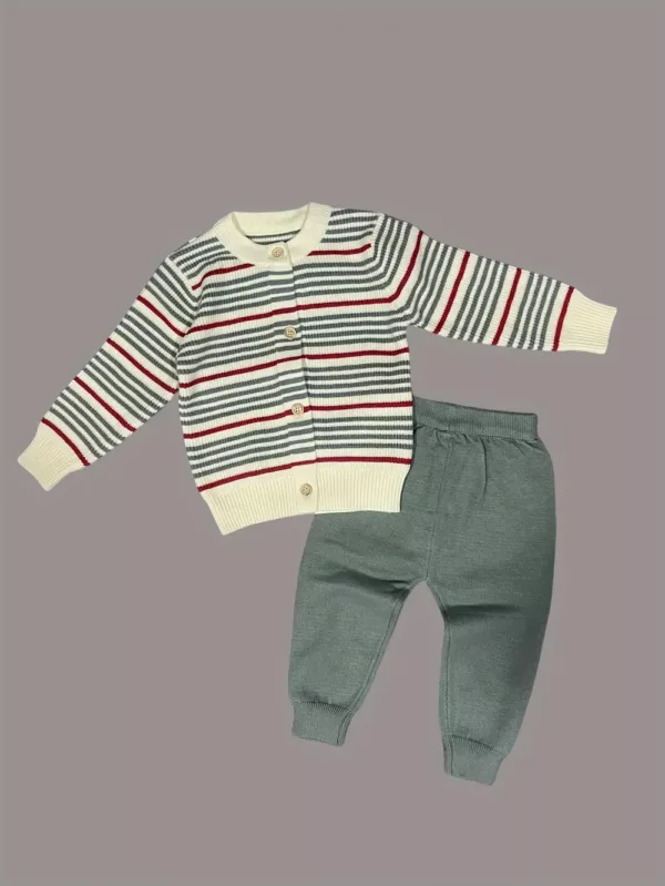 Ensemble naissance bébé fille – cardigan rayé polaire et pantalon chaud extérieur