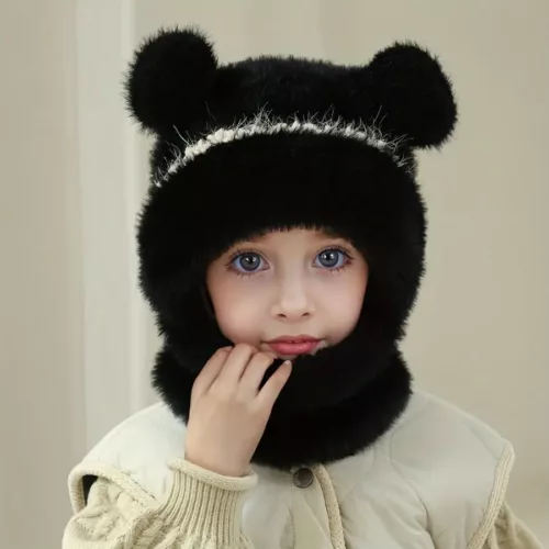 Bonnet enfant tricoté avec cache-cou intégré – chaud et idéal en hiver