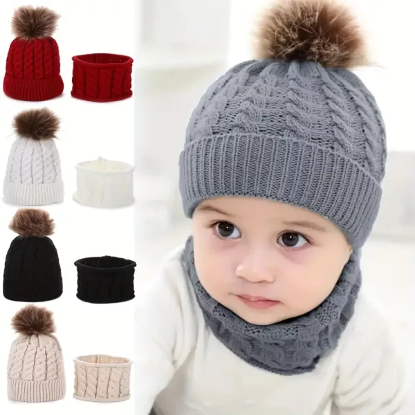 Ensemble bonnet et écharpe bébé tricoté – hiver chaud et doux 2 pièces