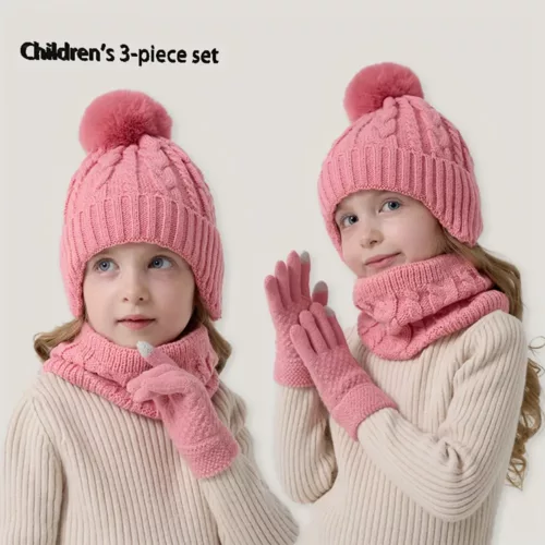 Ensemble hiver enfant 3 pièces – bonnet, tour de cou et gants doux et chauds