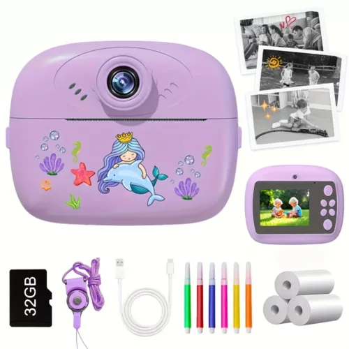 Appareil photo instantané enfant 1080P – double objectif, impression HD