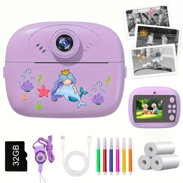Appareil photo instantané enfant 1080P – double objectif, impression HD