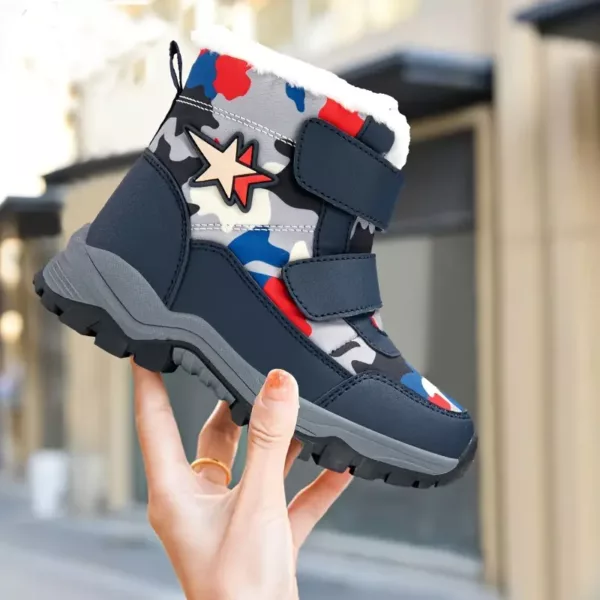 Bottes de neige enfant camouflage imperméables – doublure chaude hiver