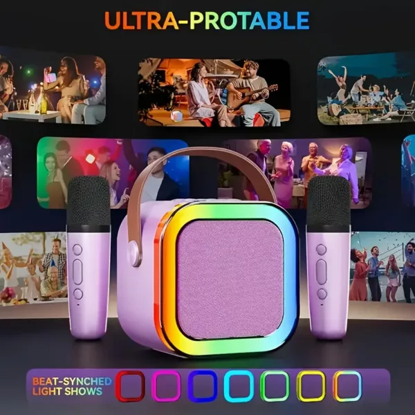 Karaoké portable avec 2 micros filaires – mini système audio tout-en-un