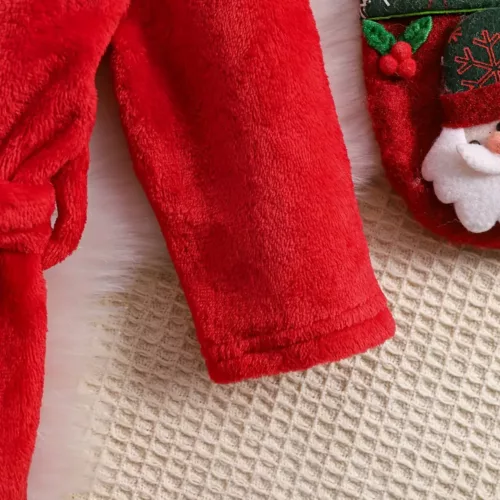 Peignoir enfant en polaire douce avec capuche et bordure blanche – style Noël