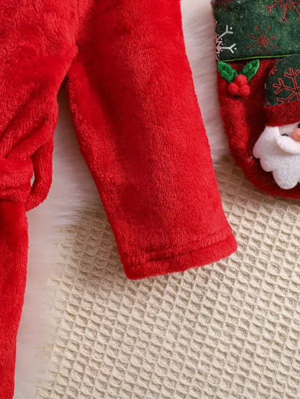 Peignoir enfant en polaire douce avec capuche et bordure blanche – style Noël