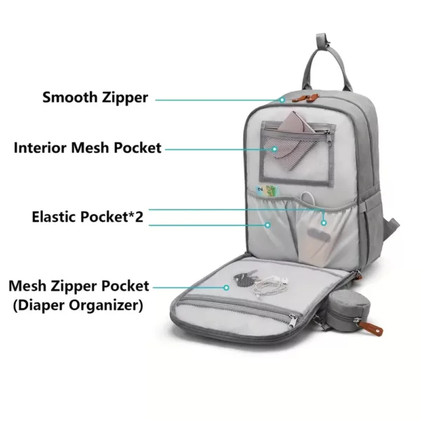 Sac à dos bébé multifonction avec attaches poussette et boîtier à sucette intégré