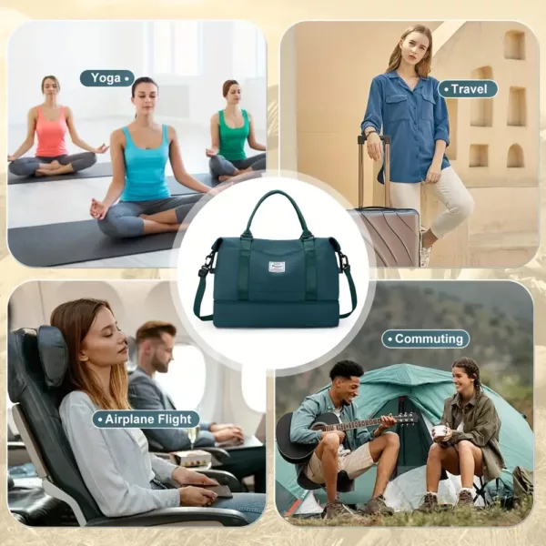 Sac de voyage femme polyvalent en nylon avec compartiments séparés et porte-chaussures