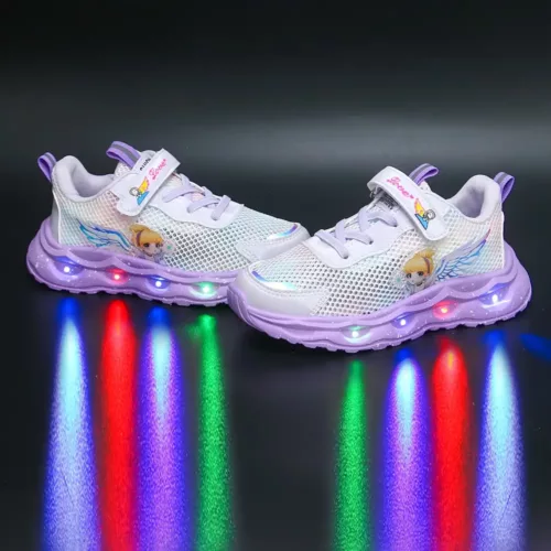 Baskets LED enfant avec ailes lumineuses et étoiles – maille respirante rose