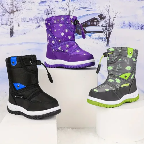 Bottes de neige enfant imperméables doublées chaud – scratchs et semelle TPR antidérapante