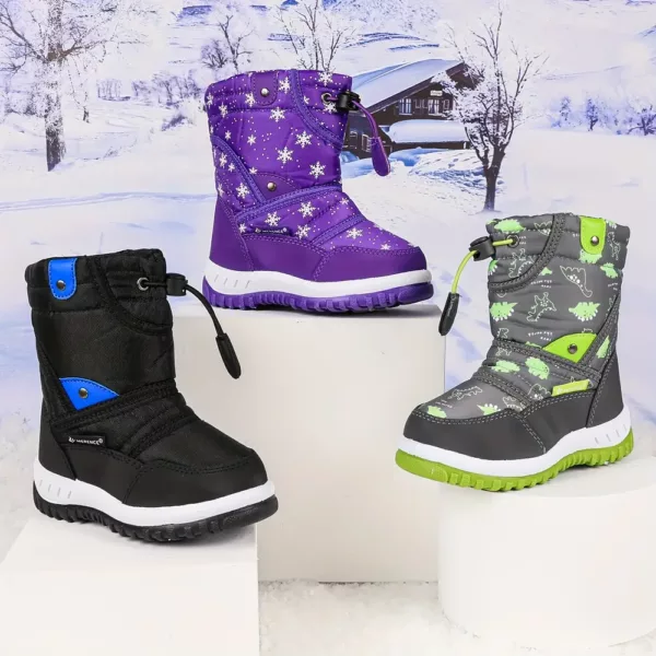 Bottes de neige enfant imperméables doublées chaud – scratchs et semelle TPR antidérapante