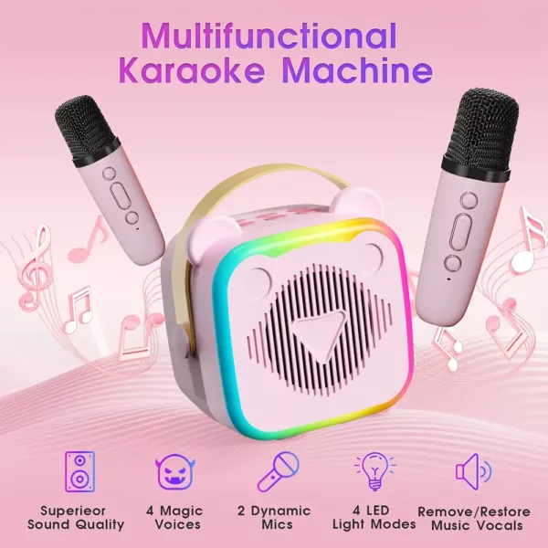 Karaoké sans fil avec 2 micros – enceinte rechargeable et lumières LED multicolores