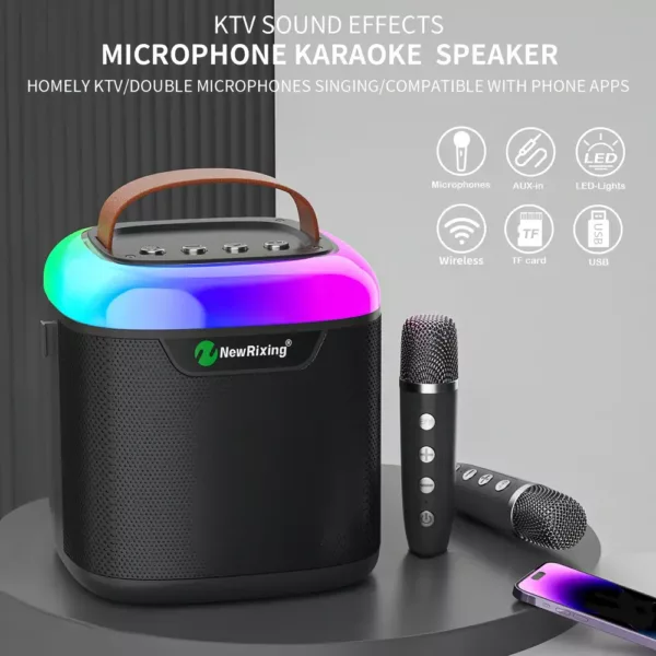 Machine karaoké sans fil avec 2 micros – rechargeable, portable et puissante