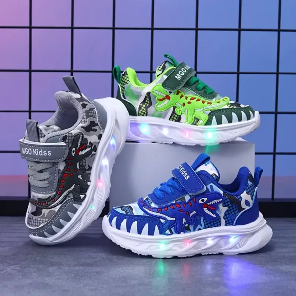 Baskets enfants dinosaure avec lumières LED – chaussures sport fun et lumineuses