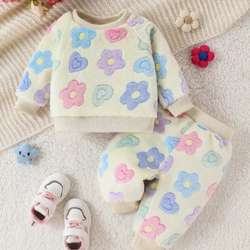 Ensemble layette naissance bébé fille – motif floral en polyester doux