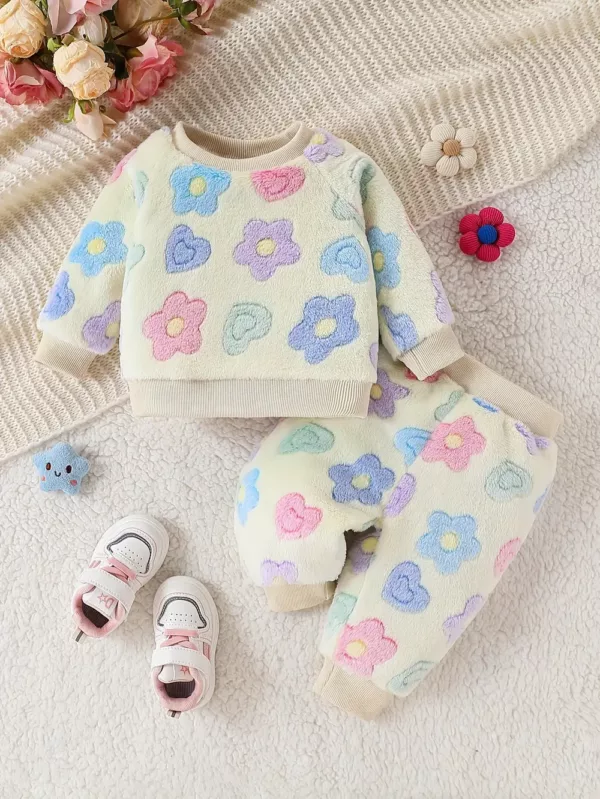 Ensemble layette naissance bébé fille – motif floral en polyester doux