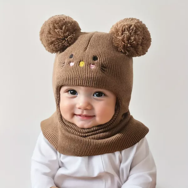 Bonnet enfant tricoté avec oreilles de chat et cache-cou assorti – 1 pièce