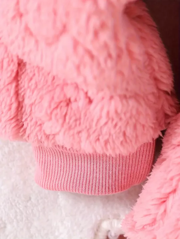 Ensemble naissance 3 pièces bébé fille – gilet et pantalon en peluche brodée