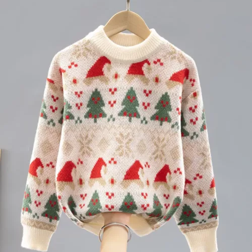 Pull de Noël enfant en tricot doux motif renne – chaud et confortable