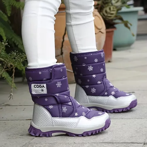 Bottes de neige enfant imperméables avec doublure chaude et motif flocon