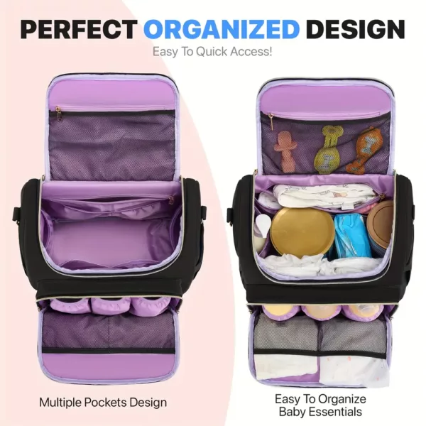 Sac à langer multi-poches avec poches isothermes et station de change intégrée