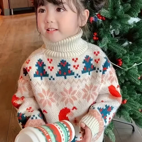 Pull de Noël enfant doublé polaire – chaud et doux avec motif renne festif