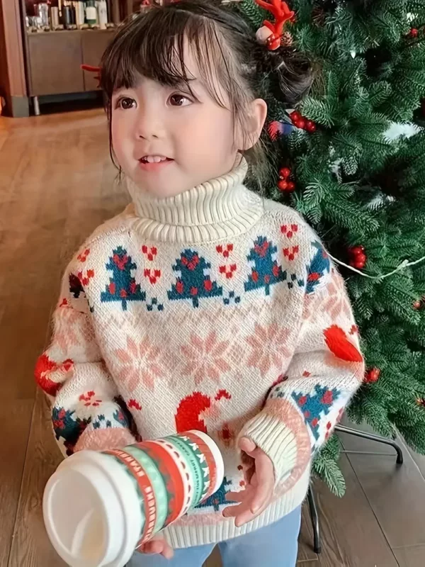 Pull de Noël enfant doublé polaire – chaud et doux avec motif renne festif